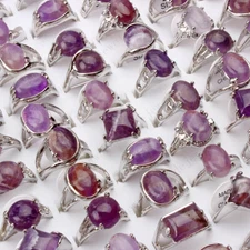 Wholesale lots 50Pcs Amethyst Gemstone Silver Tone woman Rings Jewerly