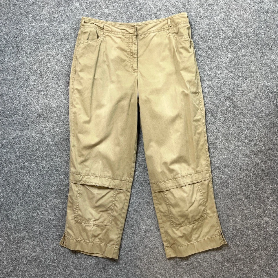 Pantalones Jill Vintage Mujer 10 Beige Algodón Carga Bolsillos Frontales Rectos Recortados Foto 2 de 4