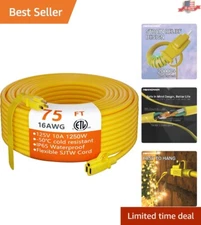 Heavy-Duty Waterproof Outdoor Extension Cord - 75 Foot Yellow ETL - Versatile