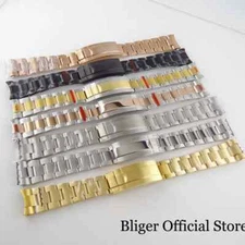 Nologo Steel Metal Watch Bracelet Strap 20mm Glide Lock Rose Gold For 40mm case