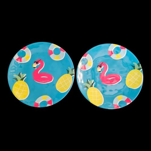 2 Zak Designs Melamine Pink Flamingo Pineapples Luncheon Salad 9" Plates READ