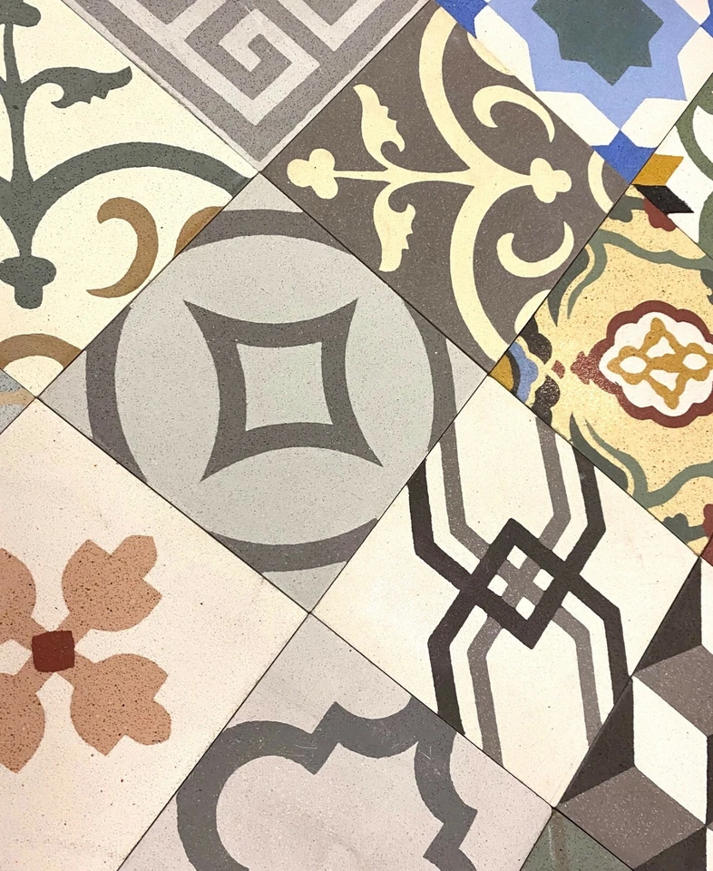 Azulejo de campo de piso de cemento encáustico geométrico Patchwork 8x8 (CAJA DE 16) Foto 3 de 3