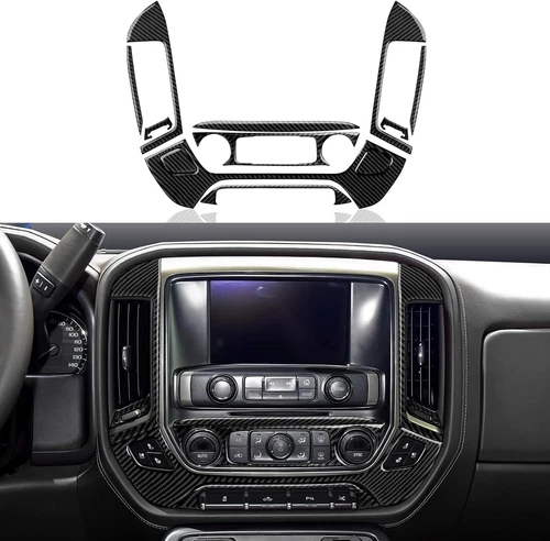Black Real Carbon Fiber Navigation Panel Cover Trim Fits 14-18 Silverado Sierra