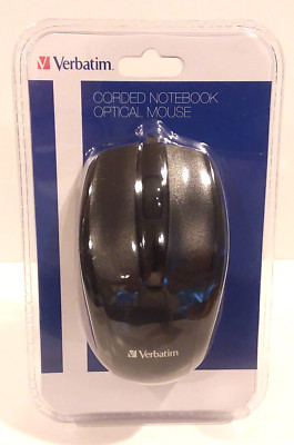 Verbatim 98106 Corded Notebook Optical Mouse Wired USB BLACK for PC or MAC NEW