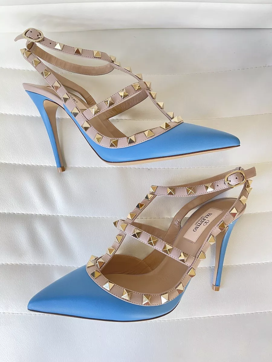 Valentino Garavani Rockstud Rockstuds Studded Ankle Strap Ciel Pumps 37 NIB | eBay