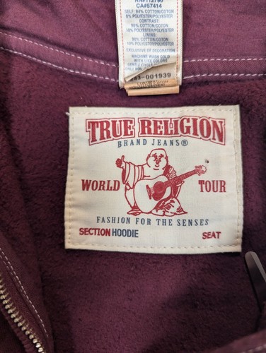 True Religion Hoodie Mens 2XL XXL Red Zip Varsity Jacket Tigers Football Retro - Picture 6 of 12