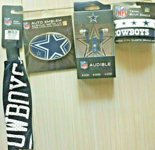 Dallas Cowboys set of 4 Earbuds, 2 pk Team Bands, Auto Emblem, Fan Band NEW - Picture 2 of 2