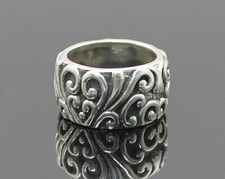 MAGNIFICENT VINTAGE DARKENED BACKGROUND RELIEF SWIRL STERLING SILVER RING SZ 6.5