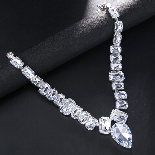 Rhinestone Crystal Choker Necklace Wedding Party Prom Necklaces For Women - Picture 4 of 5