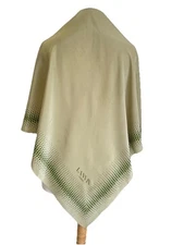 AS5#Lanvin Paris Silk Scarf Beige Green Polka Dot Print Logo Signed Vintage