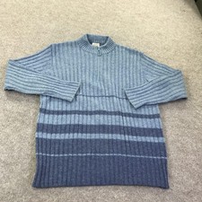 Vintage St Michael Sweater Mens Large Blue Shetland Wool Nylon 1/4 Zip Mock Neck