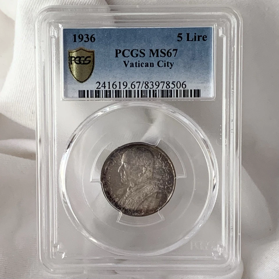 1936 Vatican City 5 Lire Silver Coin PCGS MS67 * Low Mintage * RARE High Grade - Image 3 of 4
