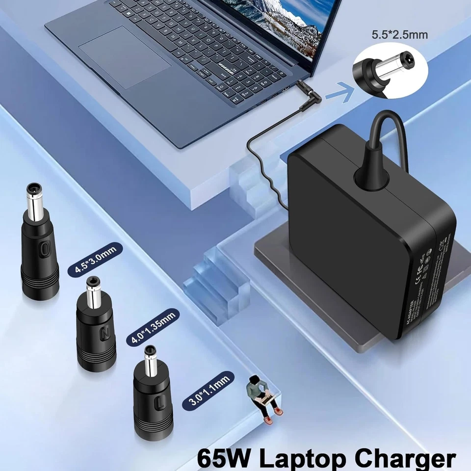 Cargador de computadora portátil Asus 65W fuente de alimentación adaptador de CA W19-045N3A PA-1650-78 19V Foto 4 de 4