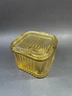Vintage Federal Amber/Yellow Refrigerator Ribbed Dish  Lid Depression Glass