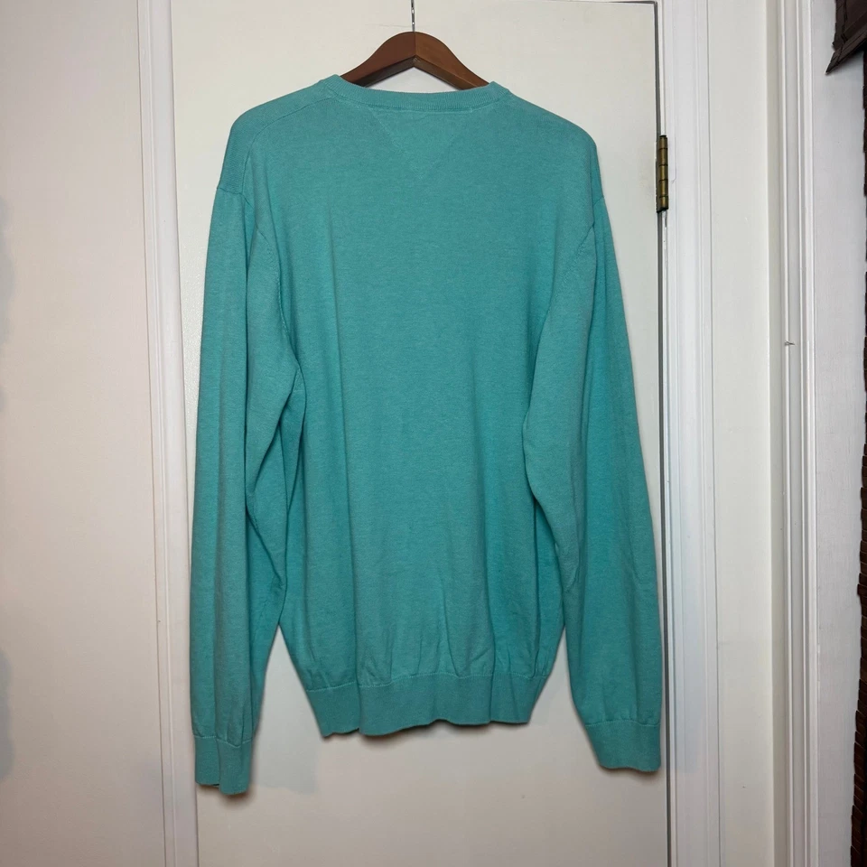 Report Collection Men's Turquoise V-Neck Cotton Sweater XL - Image 2 of 4