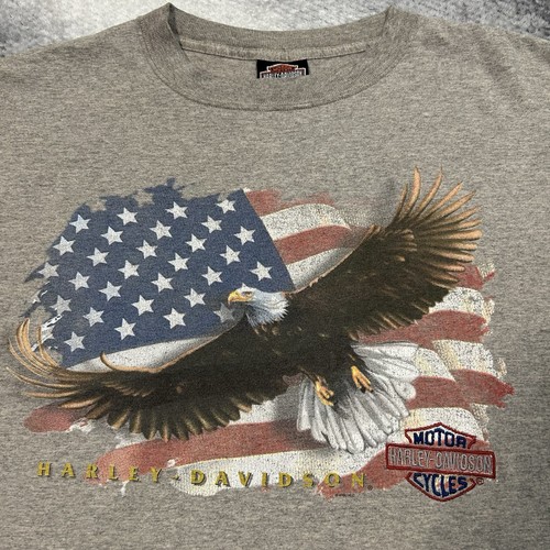 Vintage 2000 Harley Davidson Savannah Georgia USA Flag Eagle Grey Tee Shirt M/L - Picture 3 of 9