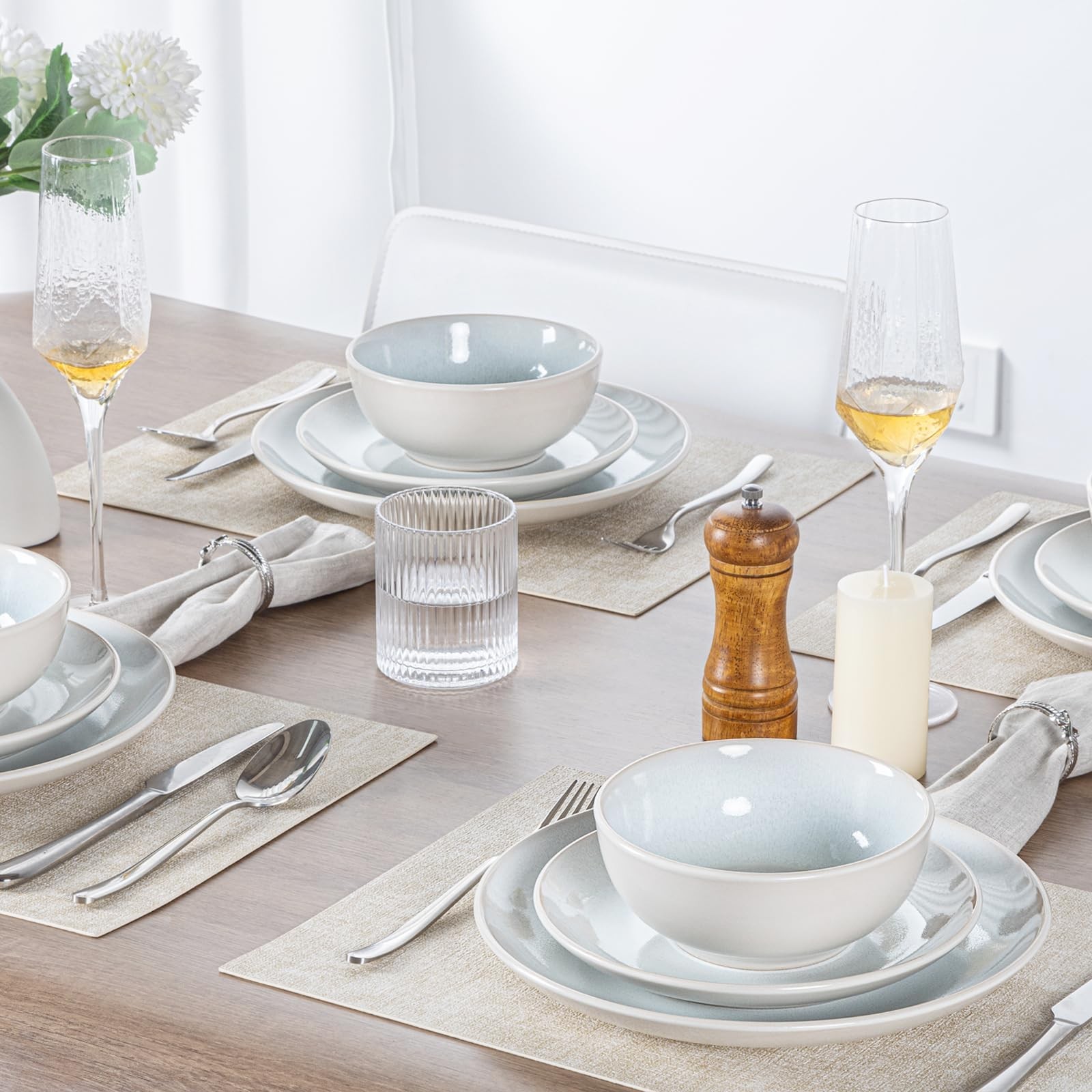 Plates & Bowls Set for 4, 16-Piece Stoneware Dinnerware, Microwave Dishwasher...