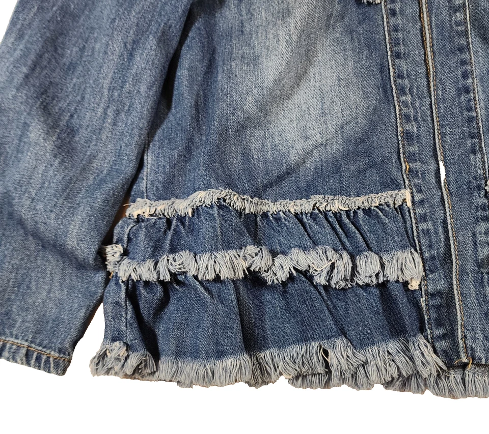 Chaqueta corta Kensie Jeans M Denim con volantes dobladillo crudo en capas Foto 2 de 4