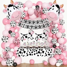 115PCS Pink Cow Party Decorations - Balloon Garland Arch Kit with Cow Print Ball