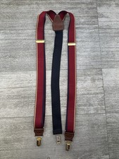 VTG Suspenders Braces Y Back Stretch Clip Down Striped Leather Adjustable 1.25  