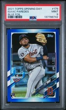2021 TOPPS OPENING DAY BLUE FOIL #179 ISAAC PAREDES ROOKIE RC PSA 9