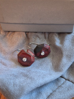 #ad Sterling Silver .925 Garnet? Hexagon Drop Earrings SNS India HSN Home Shopping $19.99