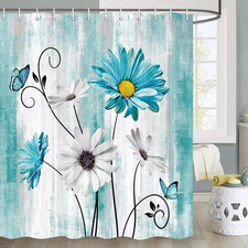 Rustic Farmhouse Teal Floral Shower Curtain, Farm Teal Daisy Flowers