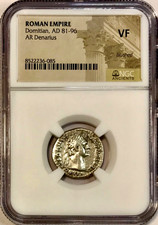 81-96 AD Domitian Ancient Roman Silver Denarius Coin Rome NGC VF Very Fine