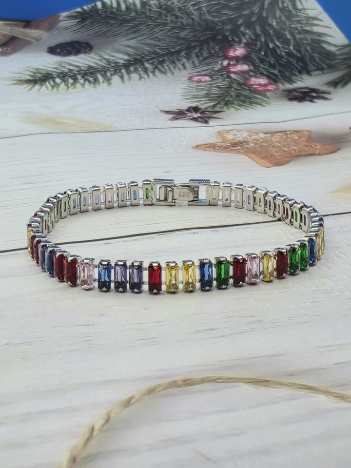 Bracelet Tennis Argent 925 et Zirconiums Multicolores - Femme/Homme Taille 18cm  - Photo 1/3