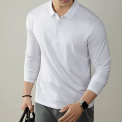 Mens Polo Shirt With Lapel Collar High-End Business Commuter Style Long Sleeve