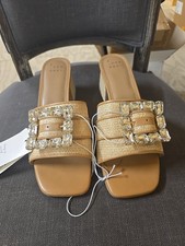 A New Day Kathleen Beige Raffia Buckle Block Heels Women sz 6.5 - NWT