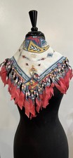 Vtg Beaded Bandana Scarf Triangle Southwest Native American Metal Heart NWOT