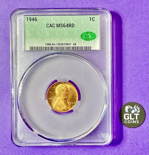 1946 Lincoln Cent Wheat ✦ CAC MS64 RD ✦ Vibrant Red Gem Example