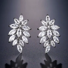 Clear Marquise Zircon Leaf Flower Stud Earrings for Women Gorgeous Shiny Crystal