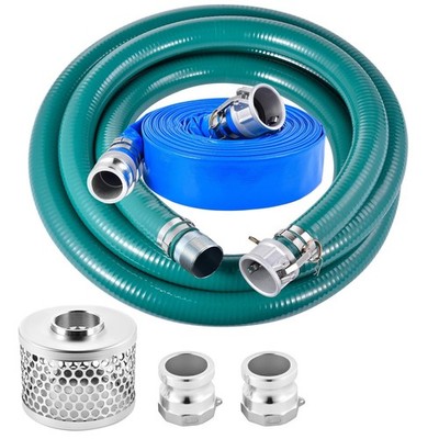 2 Inch Suction Hose Pump Kit, Includes 2'' X 65' Blue PVC Backwash Hose & Green--