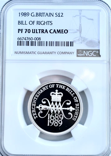 1989 £2 Silver Bill Of Rights NGC PF70 Proof Two Pound Great Britain