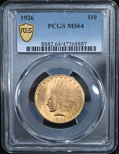 1926 $10 Gold Indian Eagle Coin PCGS MS64 Very Attractive
