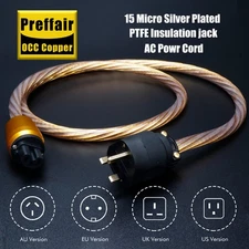Preffair OCC Silver Plated AC Power Cord 24K Gold Plated IEC320-12AWG HiFi Audio