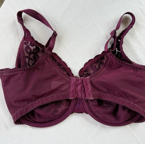 Wacoal Arabesque Bra Sheer Scroll Embroidered Mesh 85199 Maroon Burgundy 38DDD - Picture 4 of 11