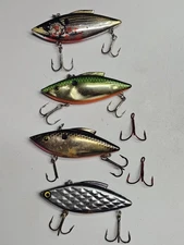 (4)  Bill Lewis Rat-L-Trap chrome Gold  3" Lipless Crankbait Lures & 2 Ext Hooks