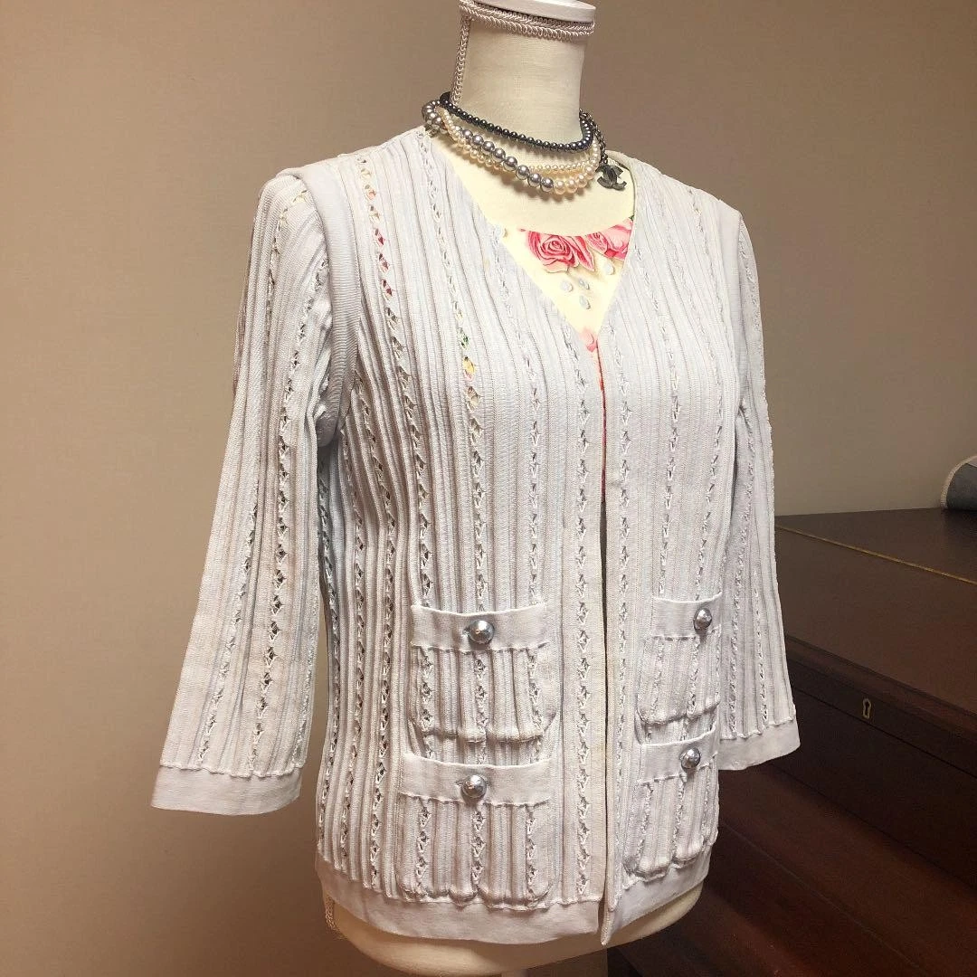 Giacca giubbino esterno donna Chanel usata senza colletto taglia 42 colore grigio ghiaccio