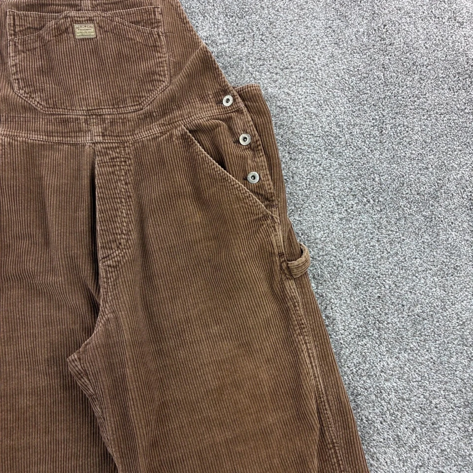 Macacão de veludo vintage Y2K Aero Wear feminino M marrom babador baleia larga - Imagem 3 de 4