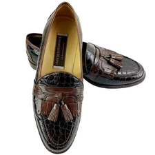 Johnston Murphy Cellini Loafers Shoes Mens Size 9 Kiltie Tassel Brown Croc Italy