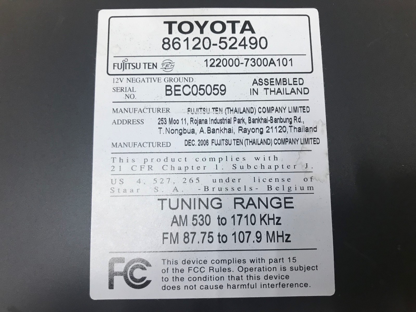 Toyota Yaris radio/CD/WMA/MP3 player eBay