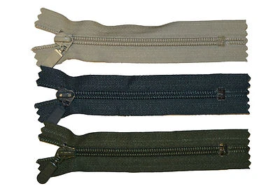 YKK Nummer 5 Nylon Col Zip 13 cm geschlossenes Ende schiefergrau Kitt khaki grün