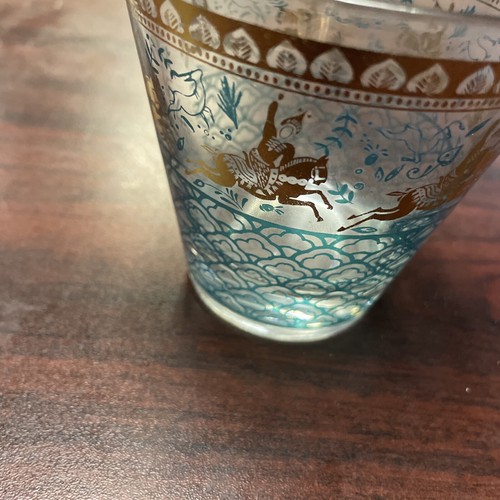 MCM Hazel Atlas Barware Whiskey Old Fashioned Glas Persian Polo Teal Gold - Bild 3 von 8