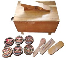 Vintage Gold Bond Wooden Shoe Shine Box With Accessories, see pics