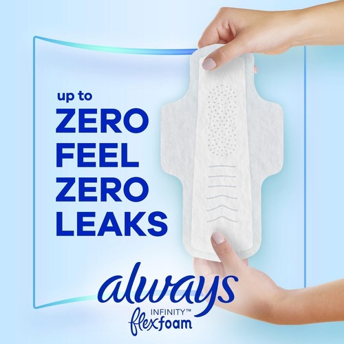 Always Infinity Feminine Pads for Women with Wings, Unscented, Size 1 to 5 - Picture 2 of 18