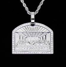 Mens Last Supper CZ Pendant Stainless Steel Jewelry 24" Rope Never Fade/Tarnish