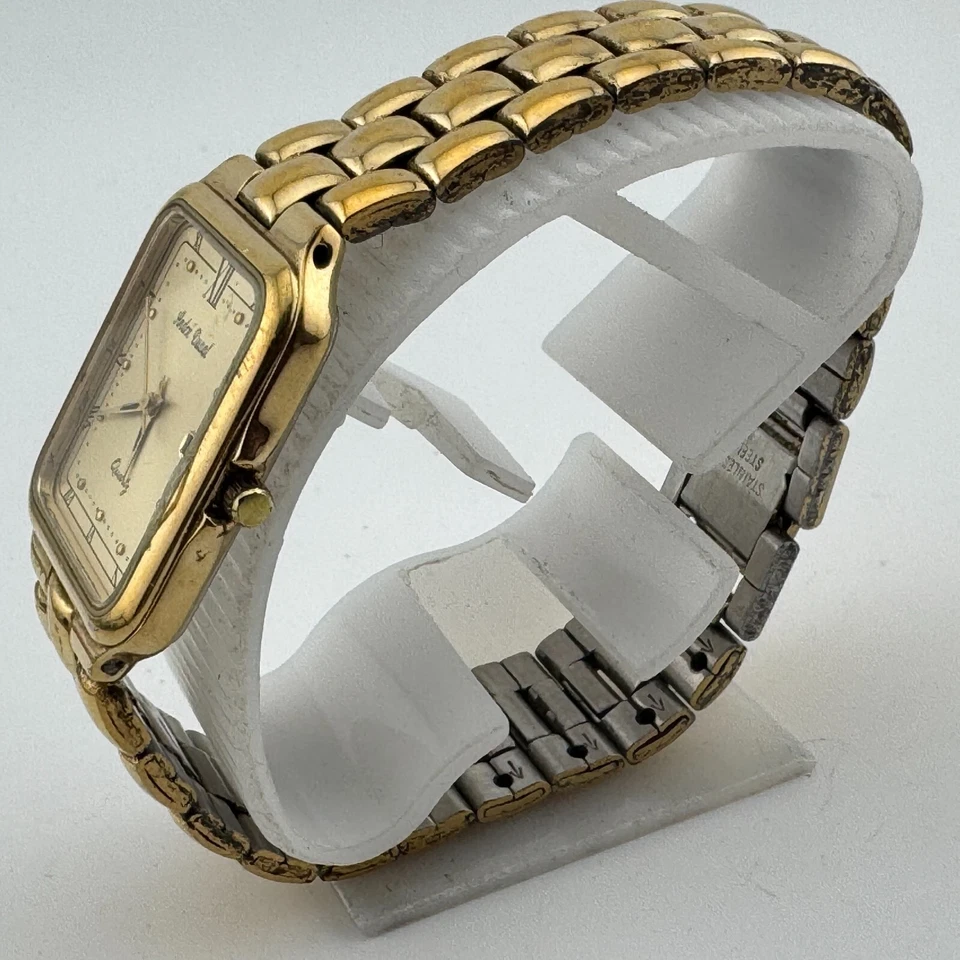 Vintage Andre Duval Relógio de Quartzo Unissex Tom Dourado Retângulo Data Nova Bateria 7" - Imagem 4 de 4